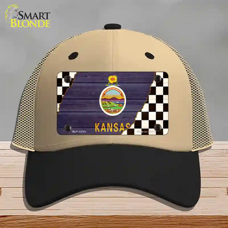 Kansas Racing Flag Novelty License Plate Hat Tag Mesh / Khaki|Black