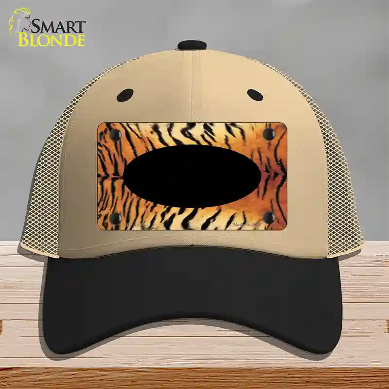 Tiger With Black Center Oval Novelty License Plate Hat Mesh / Khaki|Black