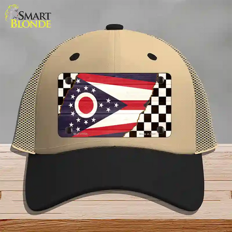 Ohio Racing Flag Novelty License Plate Hat Tag Mesh / Khaki|Black