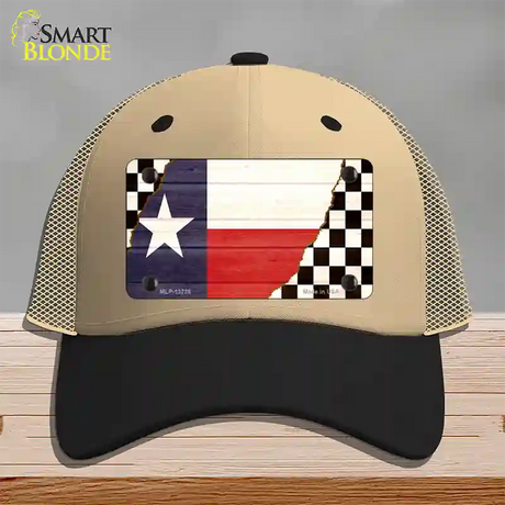 Texas Racing Flag Novelty License Plate Hat Tag Mesh / Khaki|Black