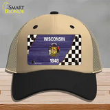 Wisconsin Racing Flag Novelty License Plate Hat Tag Mesh / Khaki|Black