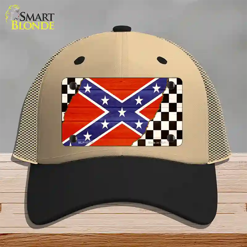 Confederate Racing Flag Novelty License Plate Hat Tag Mesh / Khaki|Black