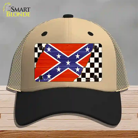 Confederate Racing Flag Novelty License Plate Hat Tag Mesh / Khaki|Black