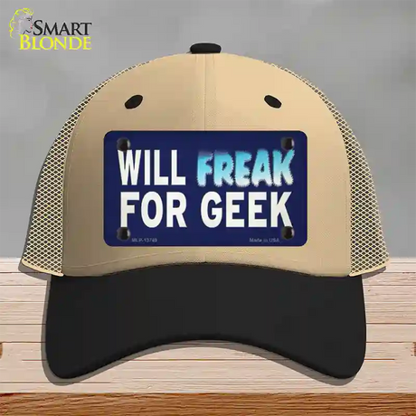 Will Freak For Geek Novelty License Plate Hat Tag Mesh / Khaki|Black