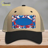 Patriotic Camouflage With Blue Center Oval Novelty License Plate Hat Mesh / Khaki|Black