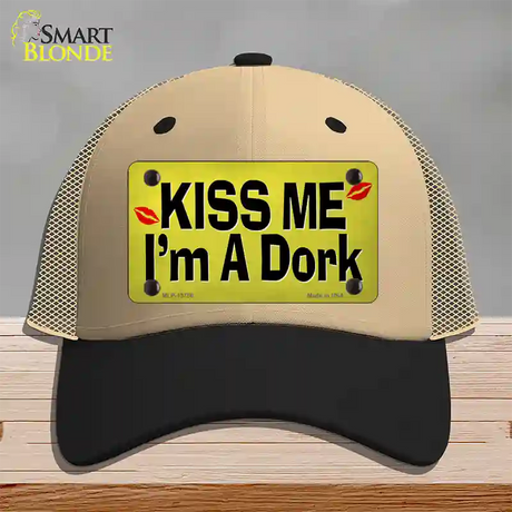 Kiss Me Im A Dork Novelty License Plate Hat Tag Mesh / Khaki|Black