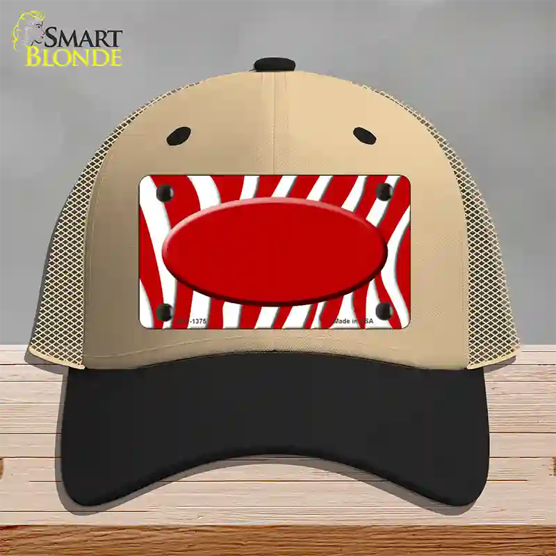 Red White Zebra Center Oval Novelty License Plate Hat Mesh / Khaki|Black