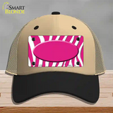 Hot Pink White Zebra Center Oval Novelty License Plate Hat Mesh / Khaki|Black