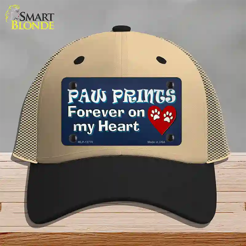 Paw Prints On My Heart Novelty License Plate Hat Tag Mesh / Khaki|Black