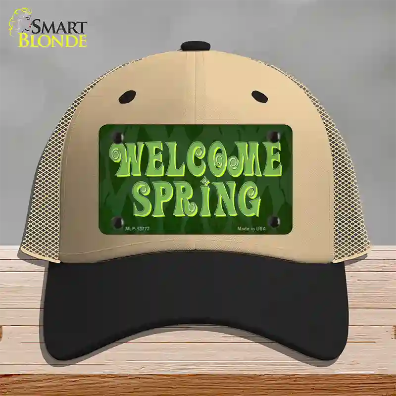 Welcome Spring Novelty License Plate Hat Tag Mesh / Khaki|Black