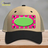 Lime Green Pink Polka Dot Lime Green Center Oval Novelty License Plate Hat Mesh / Khaki|Black