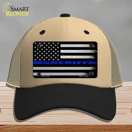 Sheriff Blue Flag Novelty License Plate Hat Tag Mesh / Khaki|Black