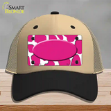 Pink White Giraffe Center Oval Novelty License Plate Hat Mesh / Khaki|Black