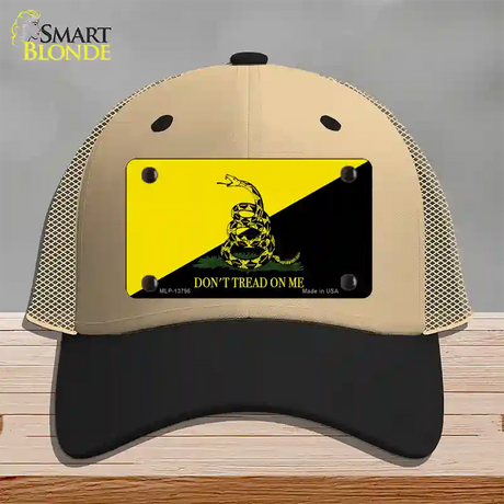 Dont Tread On Me Yellow|Black Novelty License Plate Hat Mesh / Khaki|Black