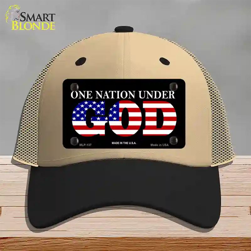 One Nation Under God Novelty License Plate Hat Mesh / Khaki|Black