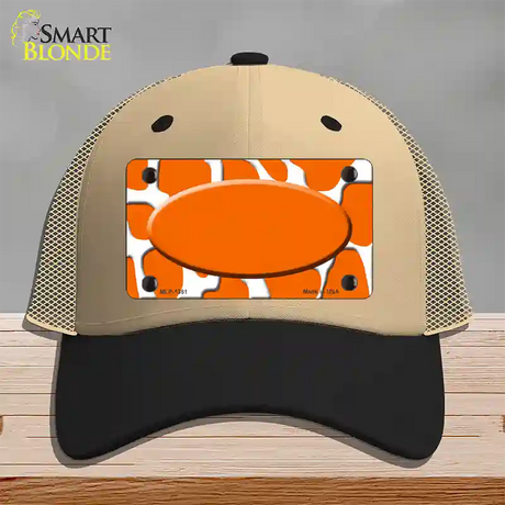 Orange White Giraffe Center Oval Novelty License Plate Hat Mesh / Khaki|Black