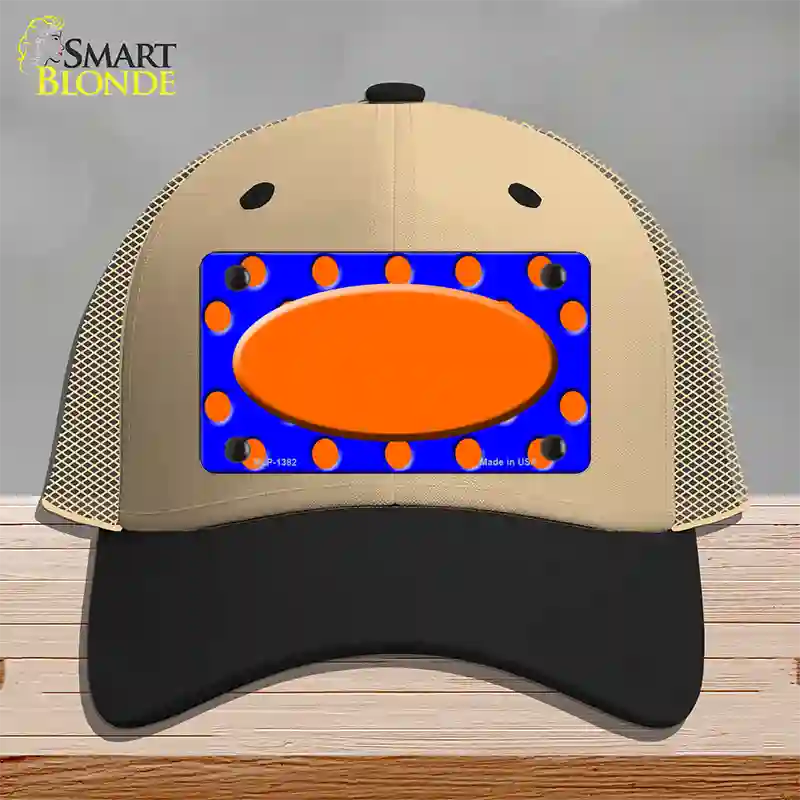 Orange Royal Blue Polka Dot Orange Center Oval Novelty License Plate Hat Mesh / Khaki|Black