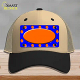 Orange Royal Blue Polka Dot Orange Center Oval Novelty License Plate Hat Mesh / Khaki|Black