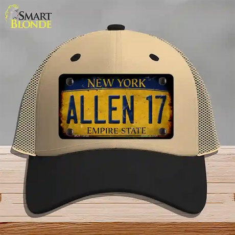 Allen 17 New York Yellow Novelty License Plate Hat Tag Mesh / Khaki|Black