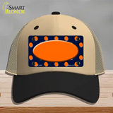 Orange Navy Blue Polka Dot Orange Center Oval Novelty License Plate Hat Mesh / Khaki|Black