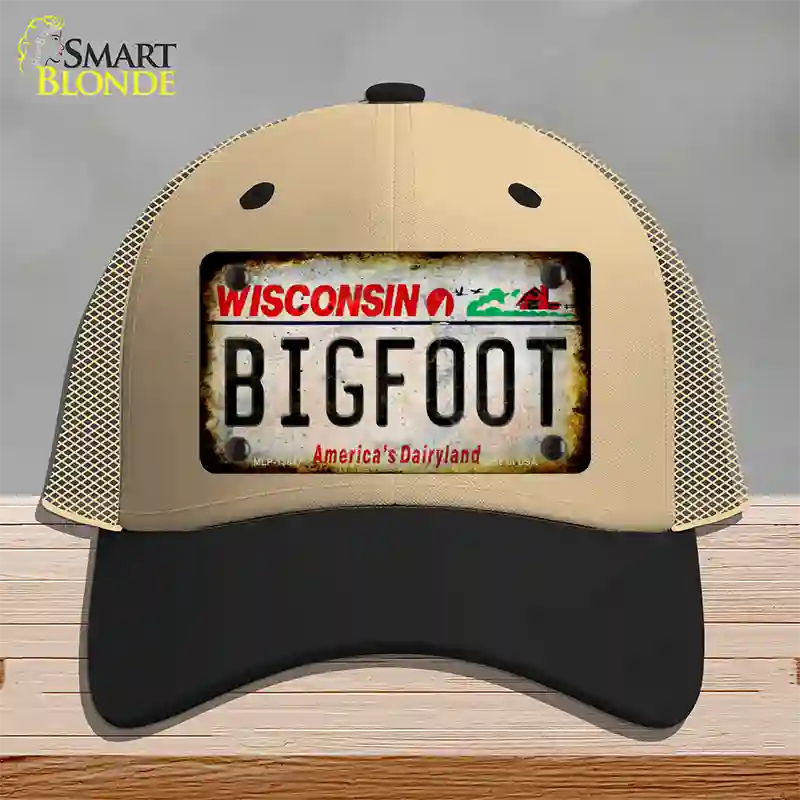 Bigfoot Wisconsin Novelty License Plate Hat Tag Mesh / Khaki|Black