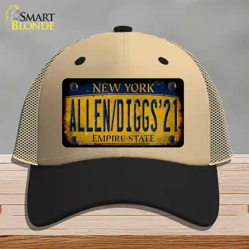 Allen Diggs 21 NY Yellow Rusty Novelty License Plate Hat Tag Mesh / Khaki|Black