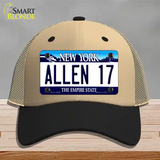 Allen 17 NY Blue Novelty License Plate Hat Tag Mesh / Khaki|Black