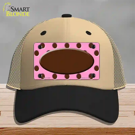 Brown Pink Polka Dot Brown Center Oval Novelty License Plate Hat Mesh / Khaki|Black