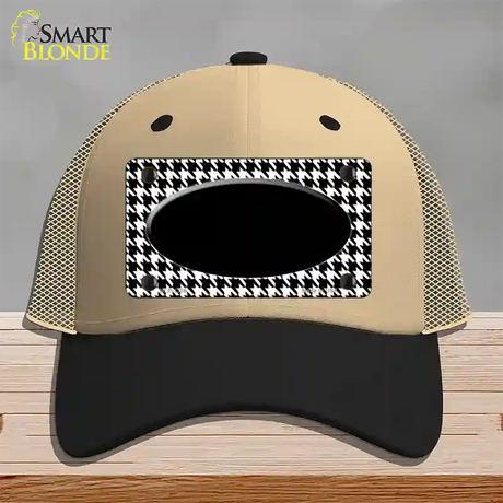 White Black Houndstooth Black Center Oval Novelty License Plate Hat Mesh / Khaki|Black