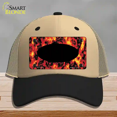 Fire Explosion With Black Center Oval Novelty License Plate Hat Mesh / Khaki|Black