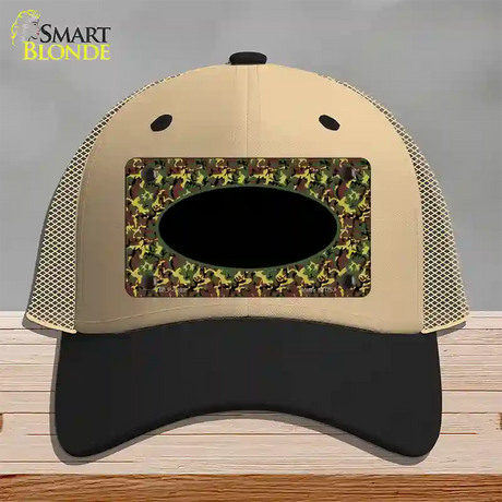 Green Camo Oval With Black Oval Center Novelty License Plate Hat Mesh / Khaki|Black