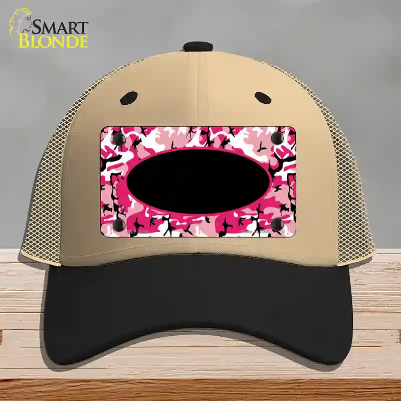 Pink Camo With Black Center Oval Novelty License Plate Hat Mesh / Khaki|Black