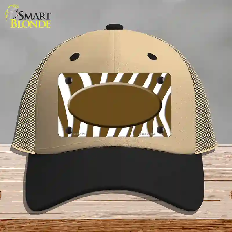 Brown White Zebra Center Oval Novelty License Plate Hat Mesh / Khaki|Black