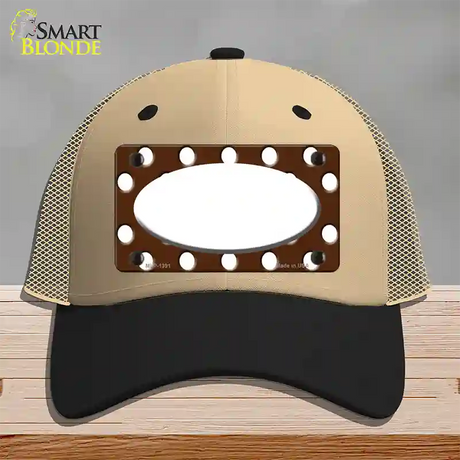 White Brown Polka Dot Center Oval Novelty License Plate Hat Mesh / Khaki|Black