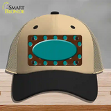 Teal Brown Polka Dot Center Oval Novelty License Plate Hat Mesh / Khaki|Black