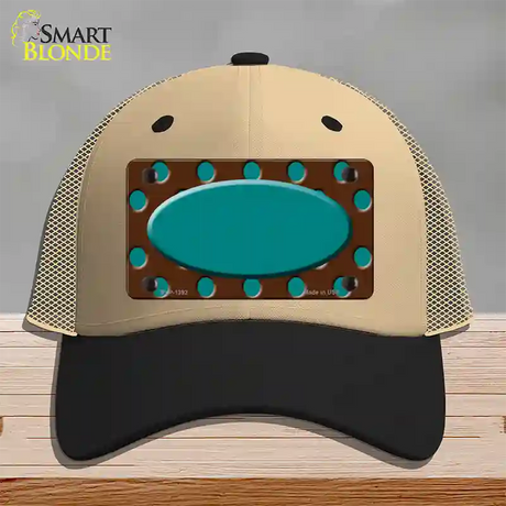 Teal Brown Polka Dot Center Oval Novelty License Plate Hat Mesh / Khaki|Black