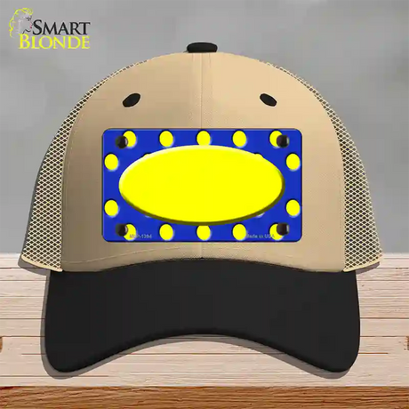 Yellow Royal Blue Polka Dot Center Oval Novelty License Plate Hat Mesh / Khaki|Black