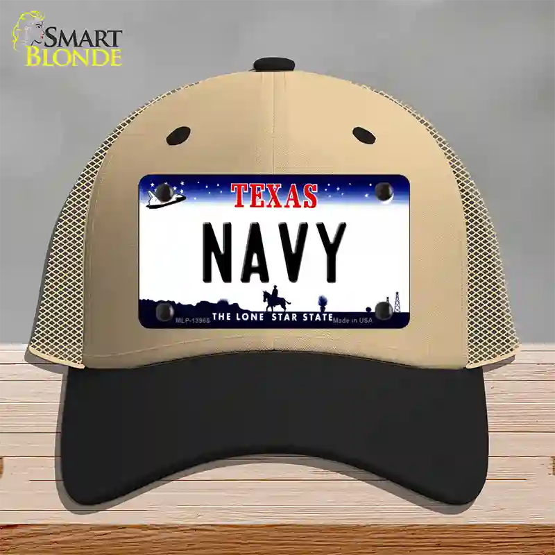 Texas Navy Novelty License Plate Hat Tag Mesh / Khaki|Black