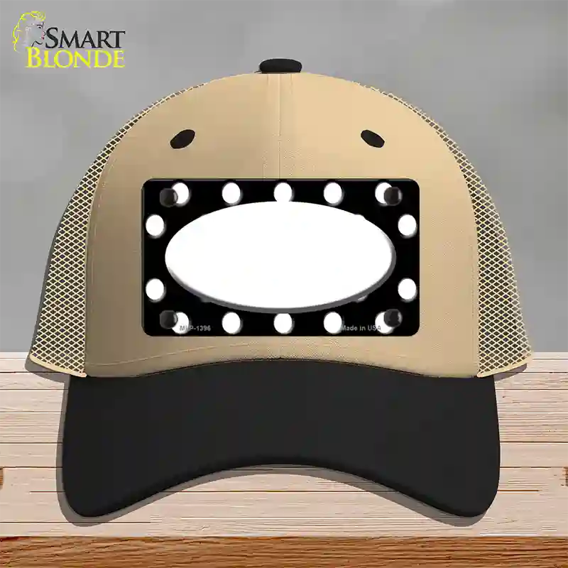 White Black Polka Dot Center Oval Novelty License Plate Hat Mesh / Khaki|Black