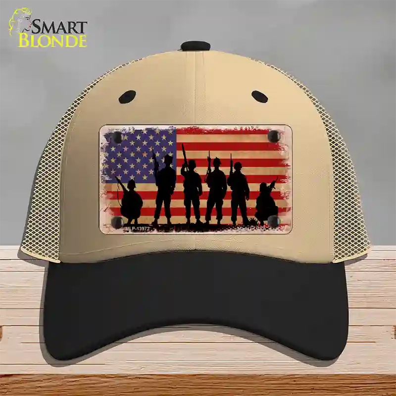 Military Soldiers American Flag Novelty License Plate Hat Tag Mesh / Khaki|Black