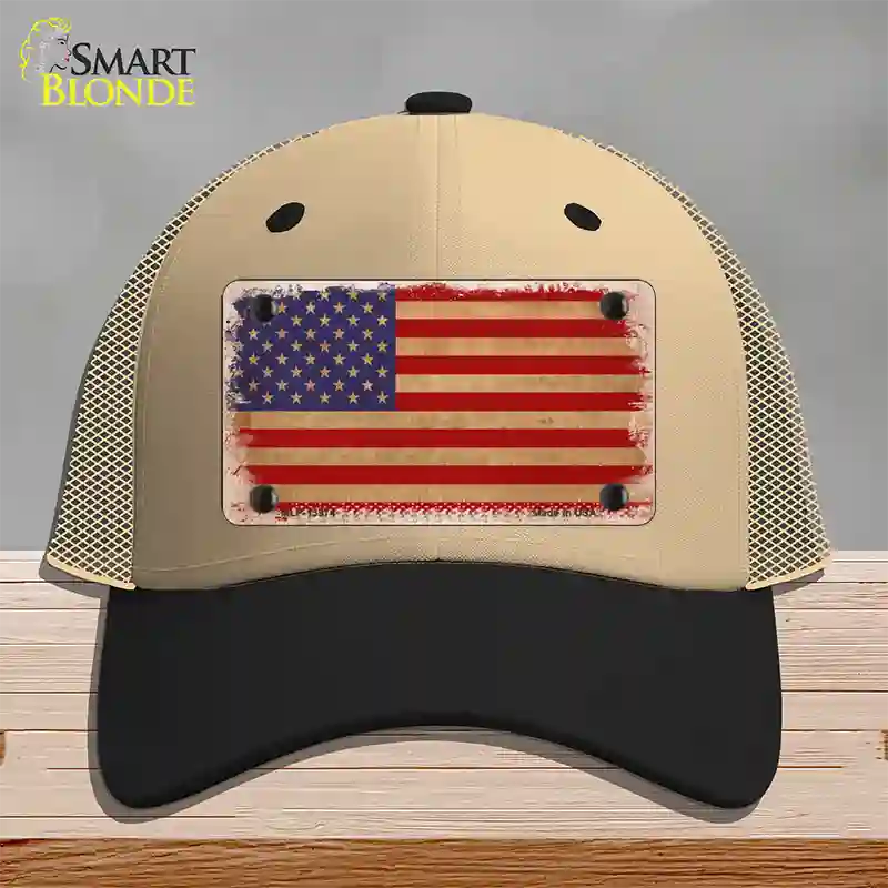 Grunge American Flag Novelty License Plate Hat Tag Mesh / Khaki|Black