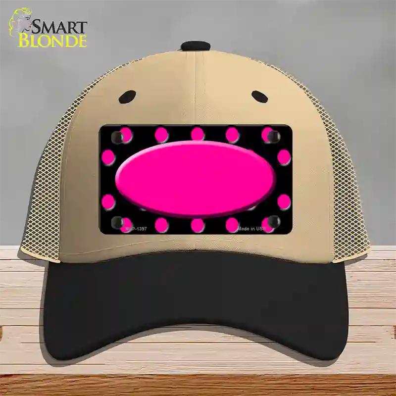 Pink Black Polka Dot Pink Center Oval Black Novelty License Plate Hat Mesh / Khaki|Black