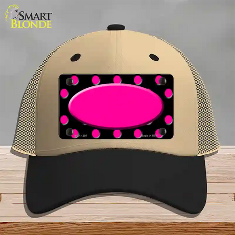 Pink Black Polka Dot Pink Center Oval Black Novelty License Plate Hat Mesh / Khaki|Black