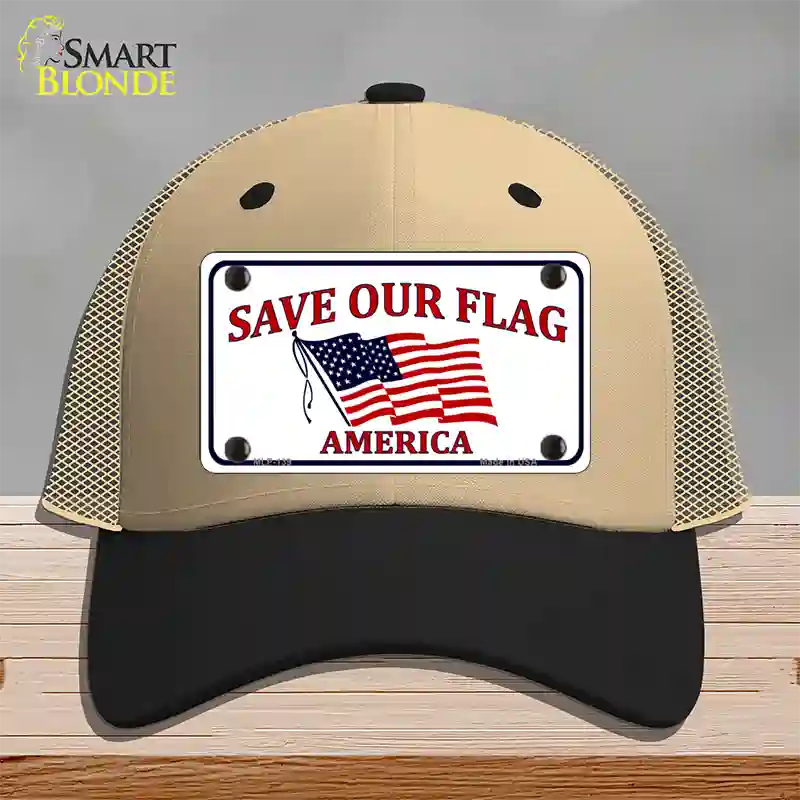 Save Our Flag Novelty License Plate Hat Mesh / Khaki|Black