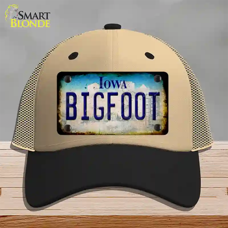 Bigfoot Iowa Novelty License Plate Hat Tag Mesh / Khaki|Black