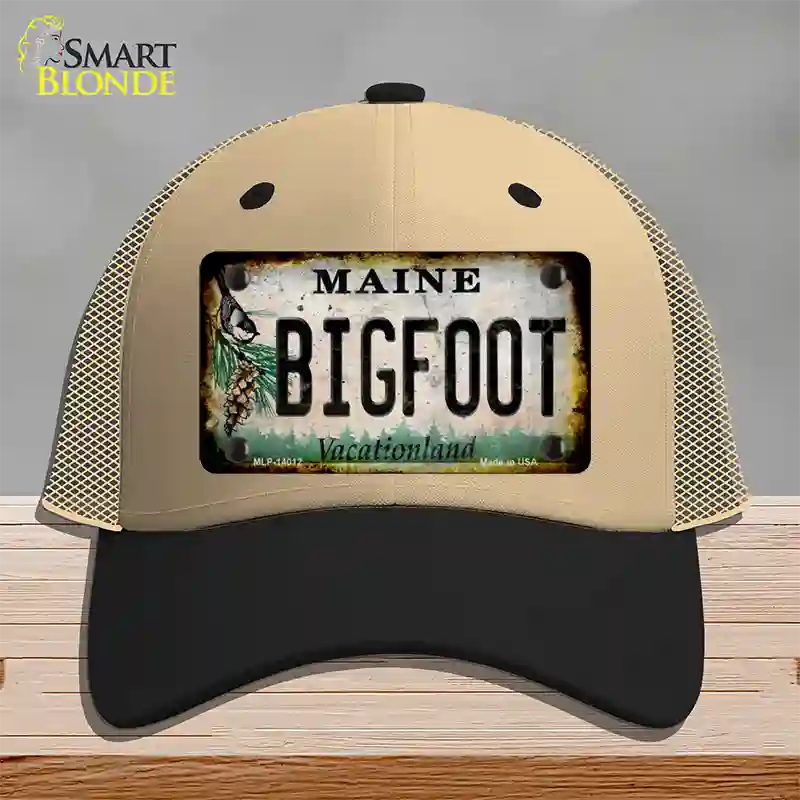 Bigfoot Maine Novelty License Plate Hat Tag Mesh / Khaki|Black