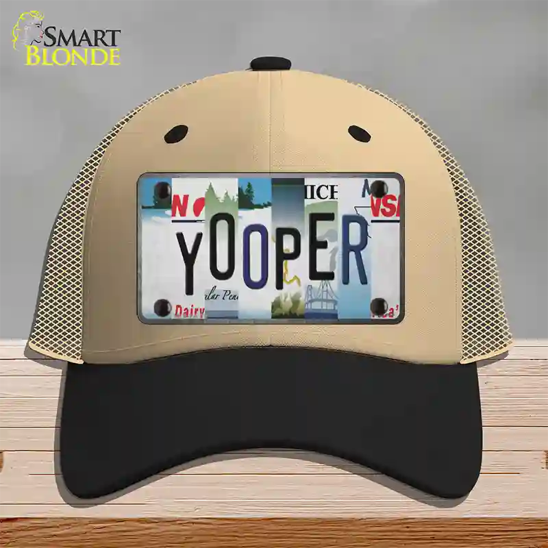 Yooper Strip Art Novelty License Plate Hat Tag Mesh / Khaki|Black