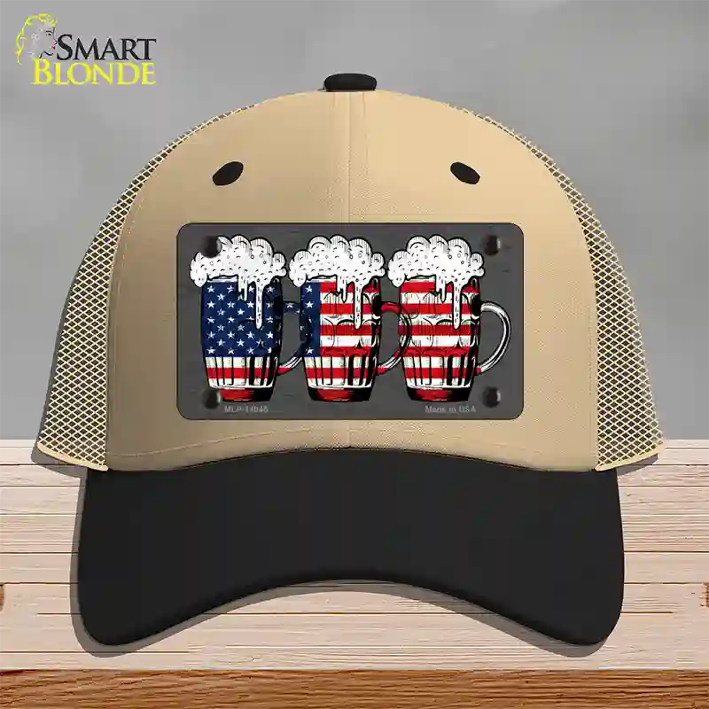 Three Beers America Novelty License Plate Hat Mesh / Khaki|Black