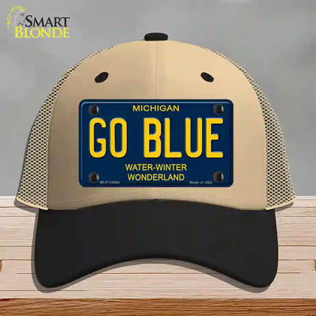 Go Blue Michigan Blue Novelty License Plate Hat Mesh / Khaki|Black