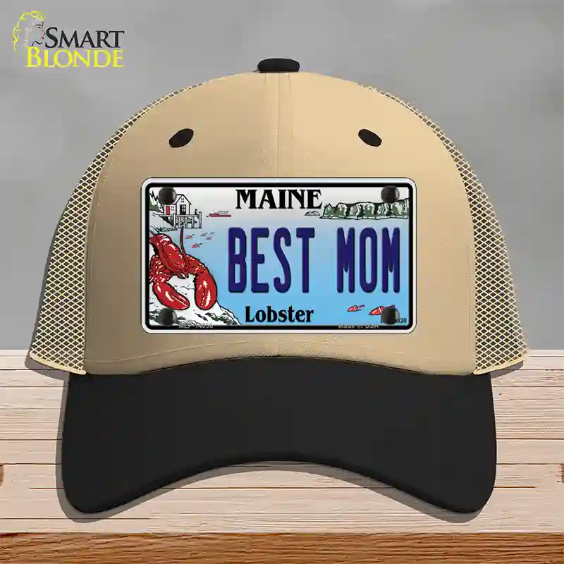 Best Mom Maine Lobster Novelty License Plate Hat Mesh / Khaki|Black